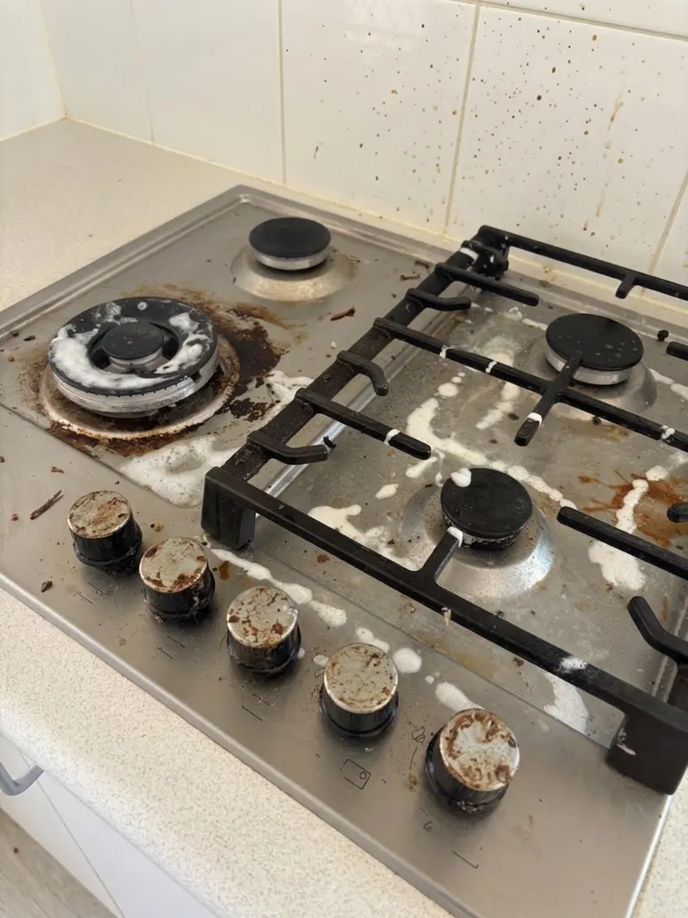 Kitchen stovetop degrease — before