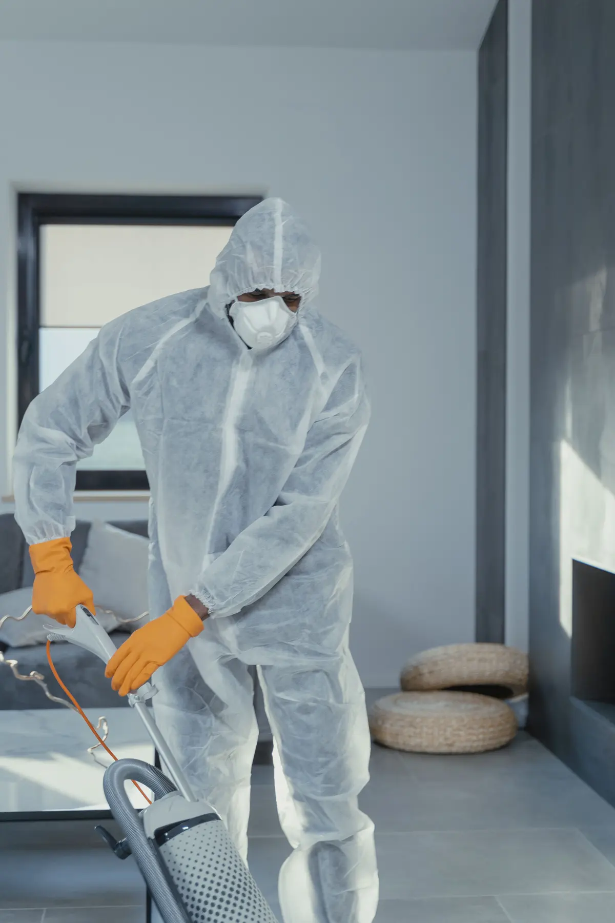 Cleaning crew following safety and compliance procedures on site